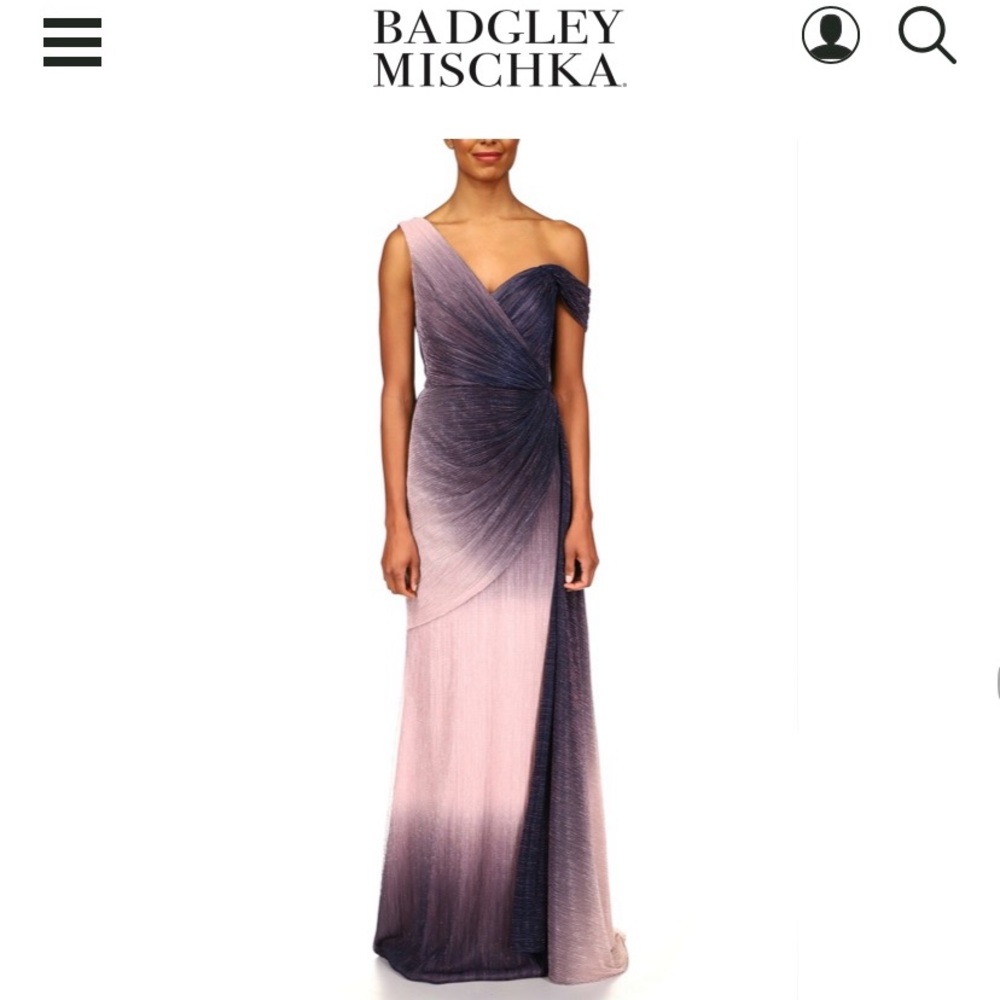 Badgley Mischka multi blush pink purple Ombré Crinkle long formal evening gown